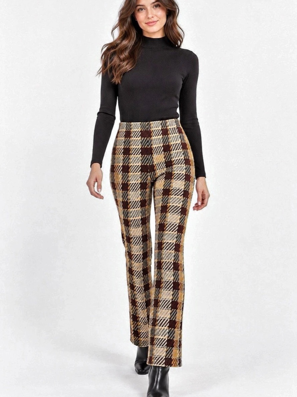 Free People Chloe Plaid Knit Pants Mustard Combo US 6